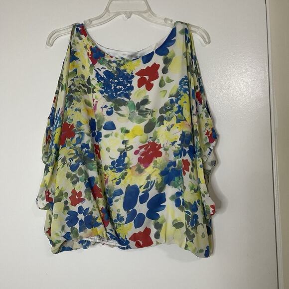 Alice + Olivia yellow multi floral silk cold shoulder blouse top small - Picture 1 of 5